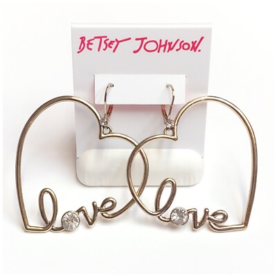 NWT Betsey Johnson HARLEM SHUFFLE Gold Tone CZ Crystals Heart Drop Earrings