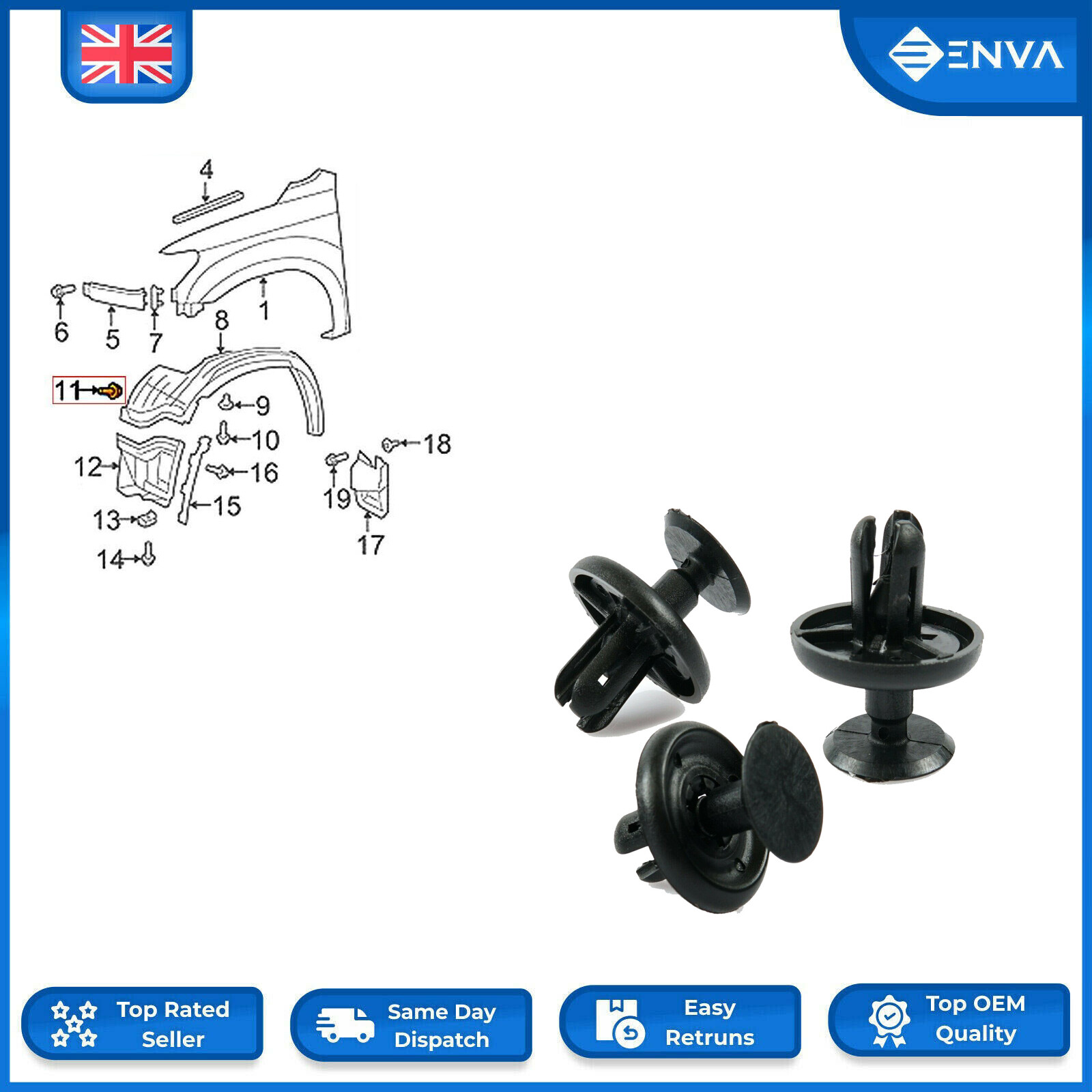 50X Plastic Clips Wheel Arch Inner Wing Lining Engine Shield Cover for Toyota