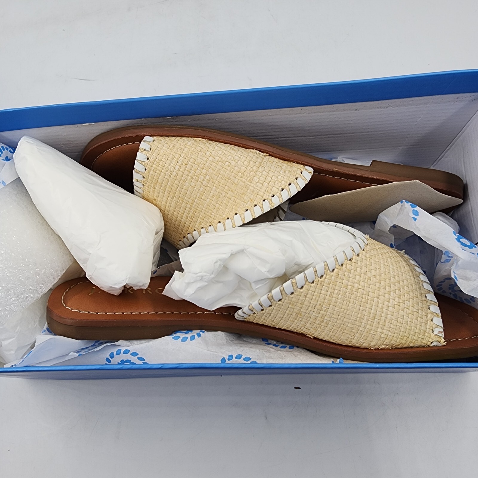 Jack Rogers Scarlett Rattan Slide Sandals Women's 7M Natural/White Slip On - Picture 16 of 18