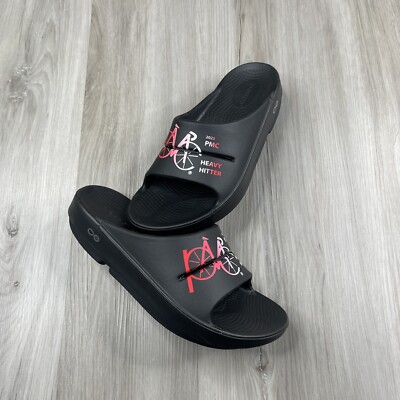 Rare Oofos OOahh Slides Black Recovery Sandals PMC 2023 Panmass M-6 W-8 NWOT