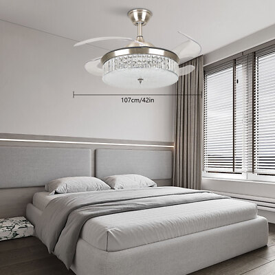 42'' Fan Chandelier 6987 Silver 3 Color Temperature Conversion W/ Remote Control