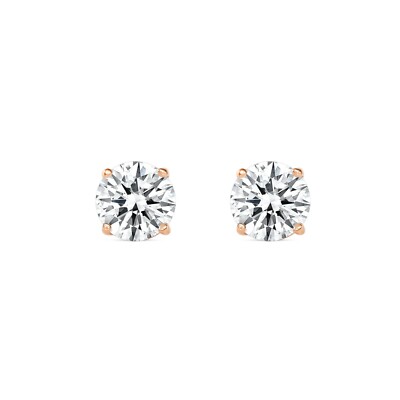 Pre-owned Shine Brite With A Diamond 2.5 Ct Round Earrings Studs Solid 14k Rose Gold Brilliant Cut Screw Back Basket In White/colorless