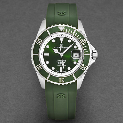 Pre-owned Revue Thommen Men's 'diver' Green Dial Green Rubber Strap Swiss Watch 17571.2329