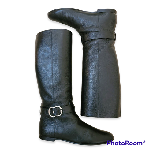 Black Knee High Leather Riding Tall Gg 370609