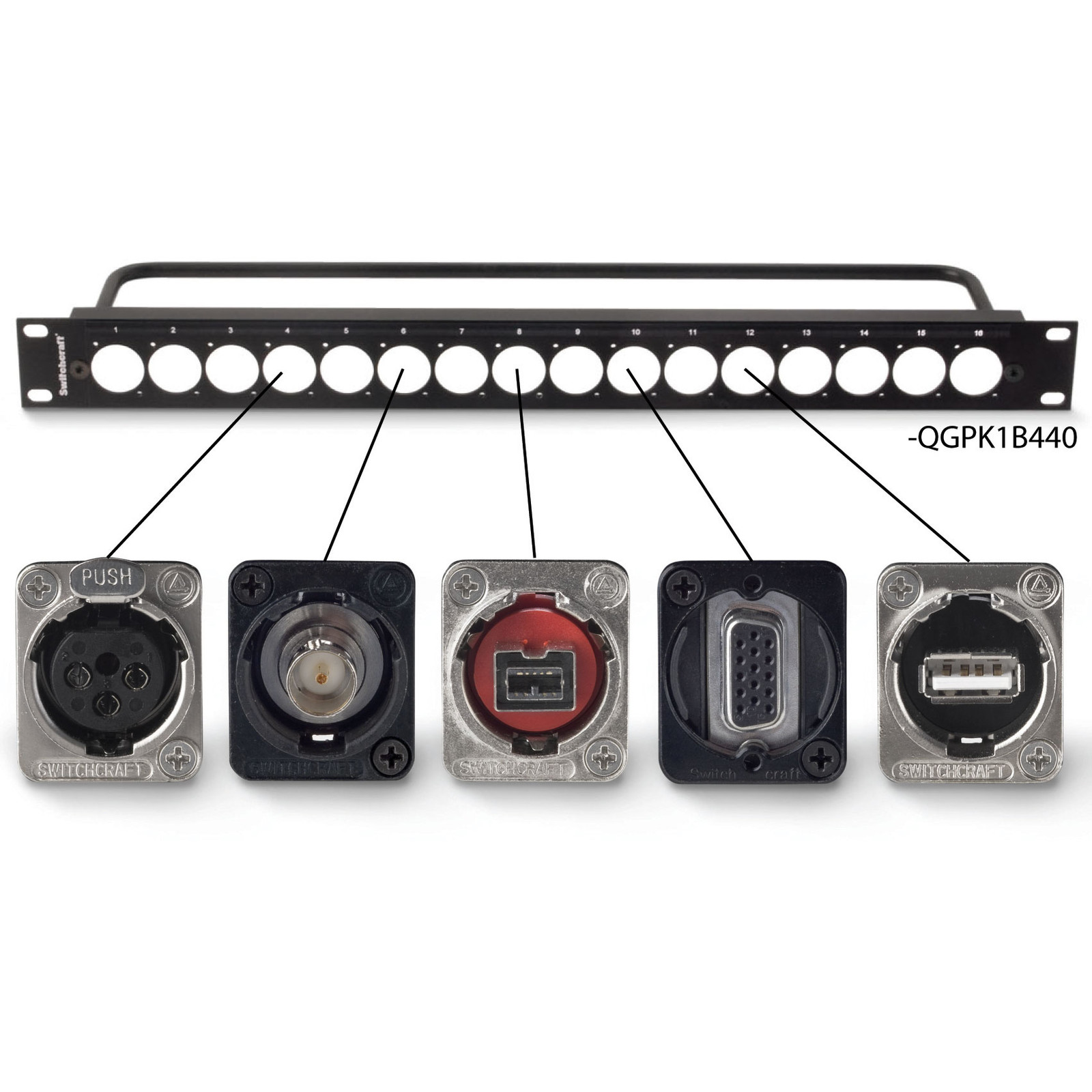 Switchcraft QGPK1B440 1RU 1 x 16 EH Rack Panel Tapped with 440 Holes