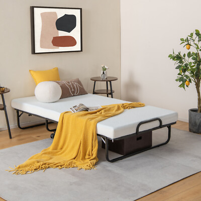 Folding Bed with Memory Foam Mattress Fold up Portable Rollaway Bed Metal Frame