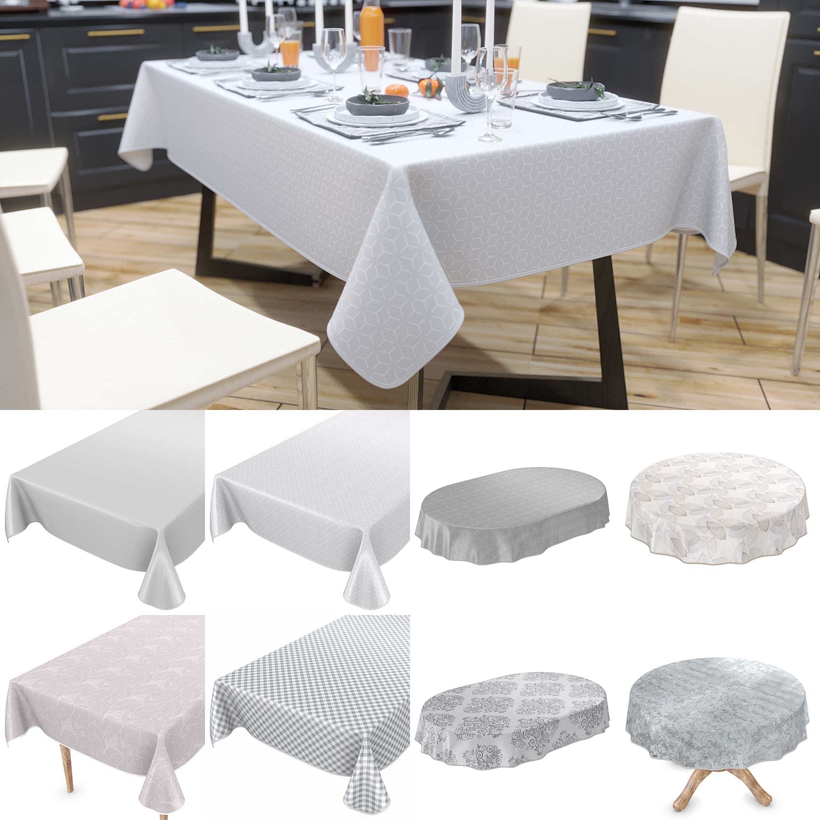 Wachstuch Tischdecke abwaschbar Wachstuchtischdecke PVC Hellgrau Modern ANRO