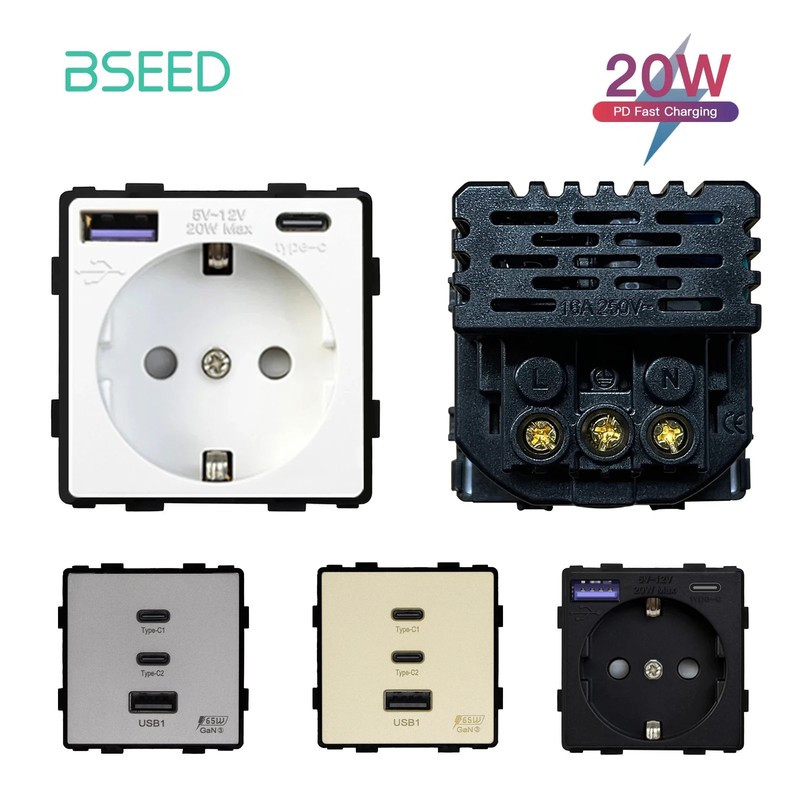 PD Fast Charge USB Socket Type-c 20W Module Part Phone Charge EU Standard Wall S