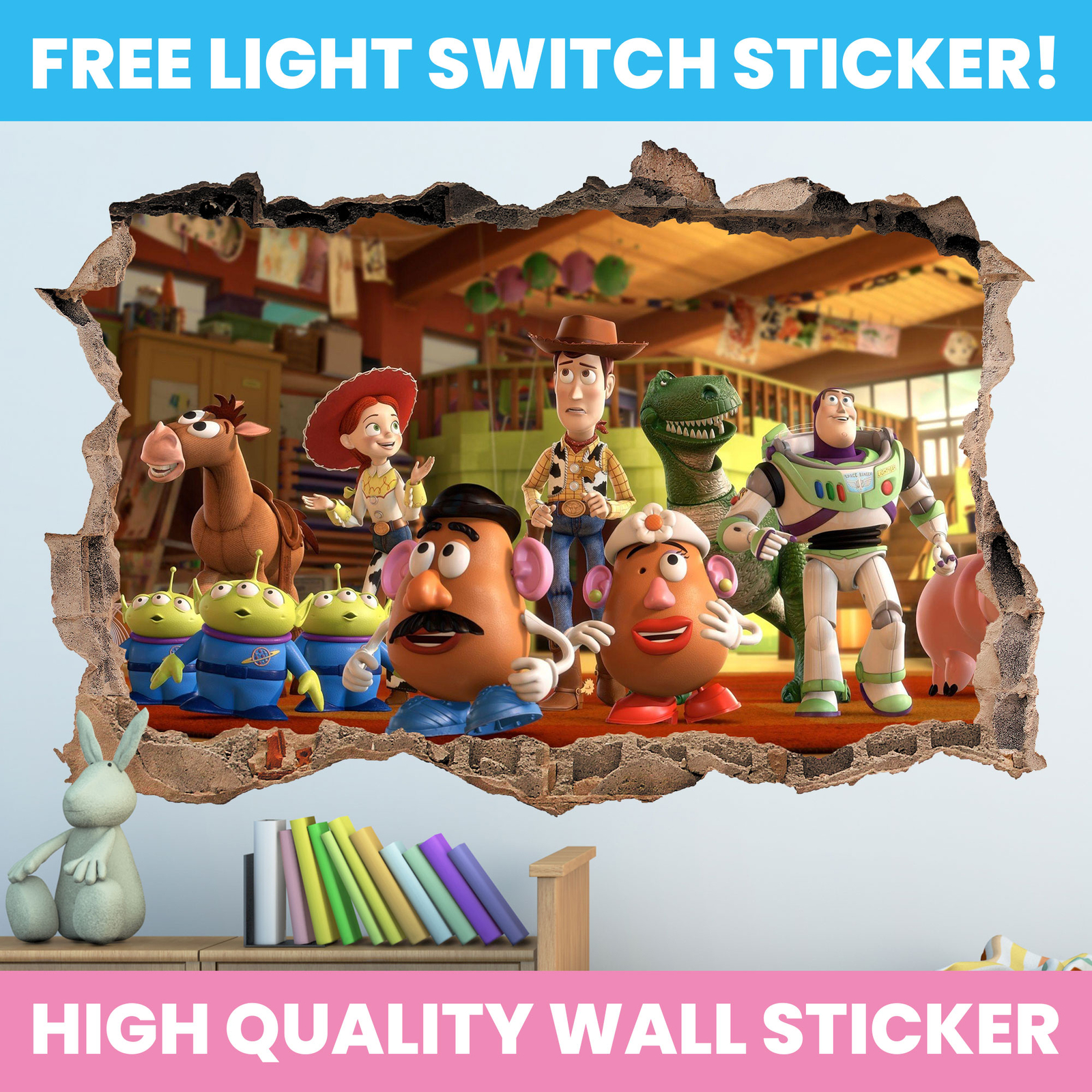 TOY STORY HOLE IN WALL STICKER DECAL TOY STORY DECOR KIDS BEDROOM DECORATION