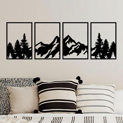 4 Pcs Metal Mountain Wall Art Large Mountains Wall Decor Mountain Rivers Deco...