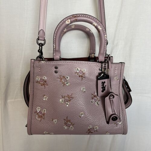 COACH Rogue 25 Floral Sequin Bow Print Handbag Purse - Mauve COACH Rogue 25 Floral Sequin Bow Print Handbag Purse - Mauve