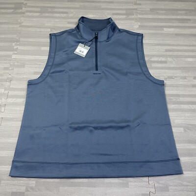 Hickey Freeman New York 1/4 Zip Golf Vest Mens Size XL Denim Blue Striped $99