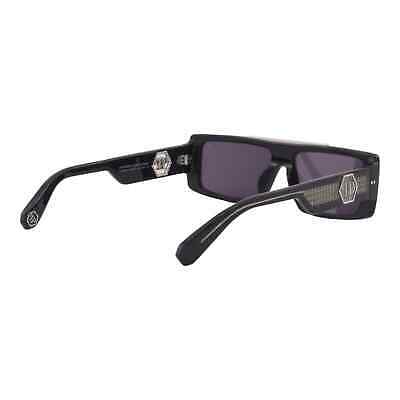 Pre-owned Philipp Plein Men Sunglasses Slim Rectangular Black Frame Spp003v-0700 In Gray