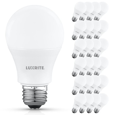 Luxrite A19 LED Light Bulb 8W=60W 3000K 800LM E26 Damp Rated ETL Listed 24-Pack