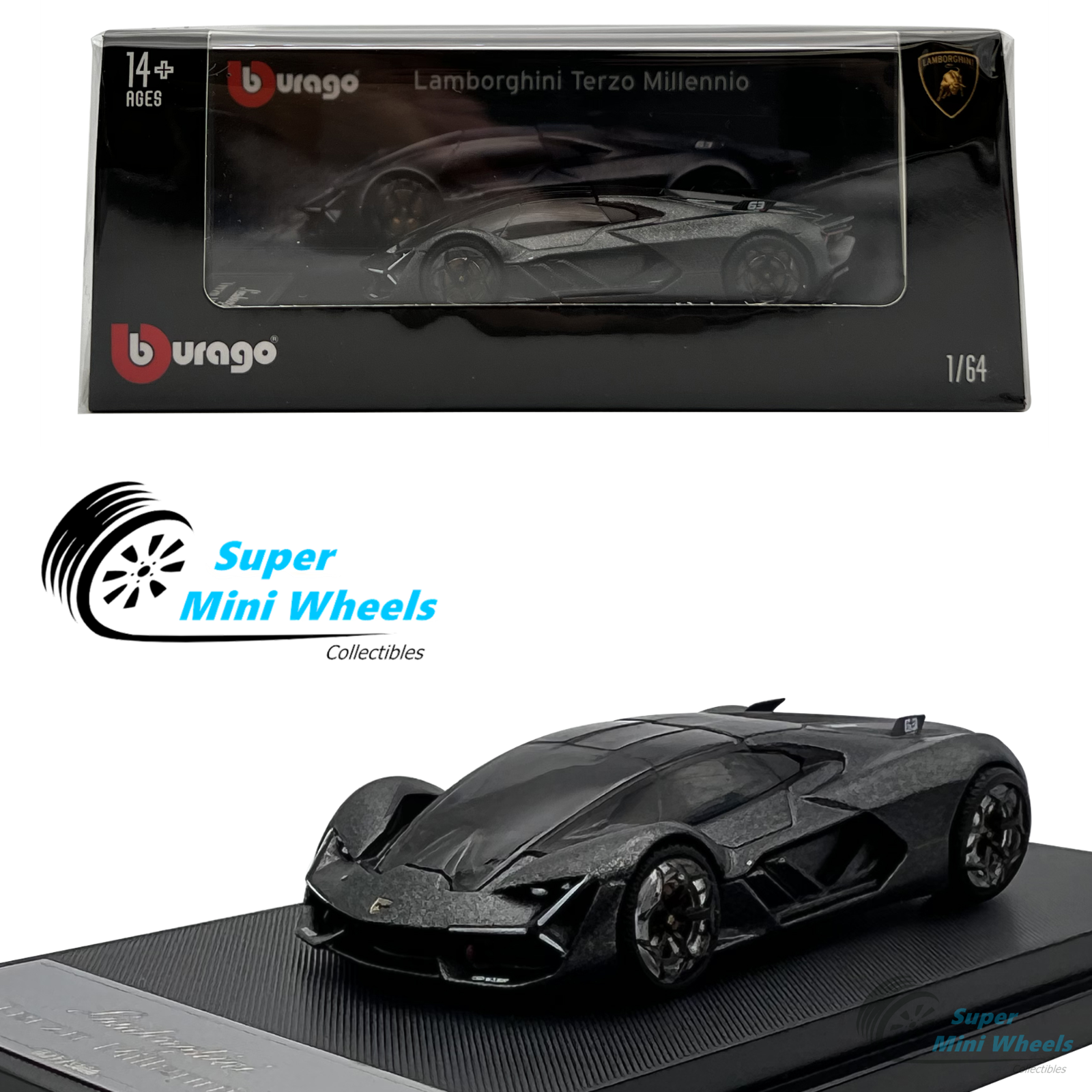 Bburago x TimeMicro 1:64 Lamborghini Terzo Millennio (Dark Gray)