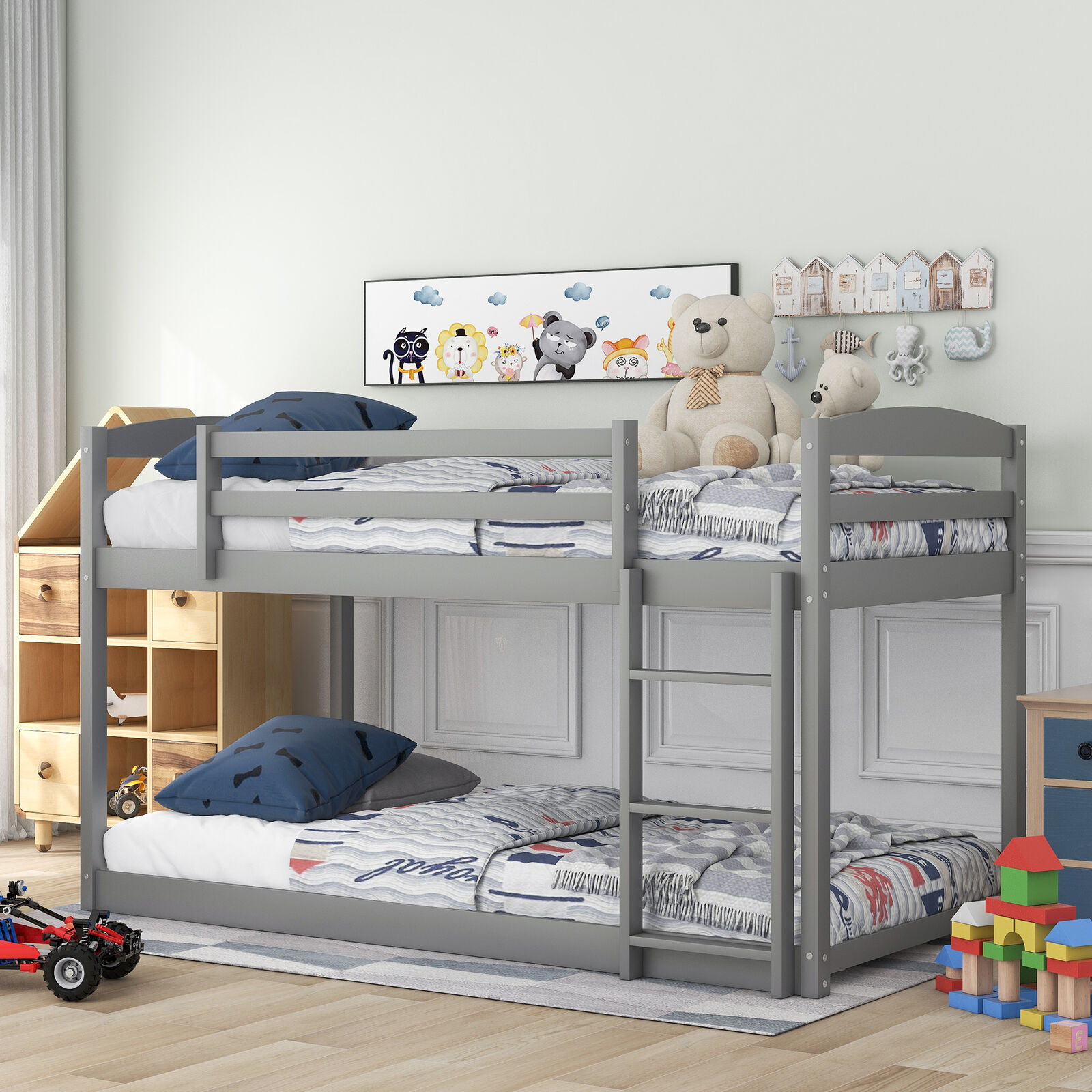 Twin over Twin Bunk Bed w/Slide and Ladder for Kids Cute Princess Bedroom 4 Type