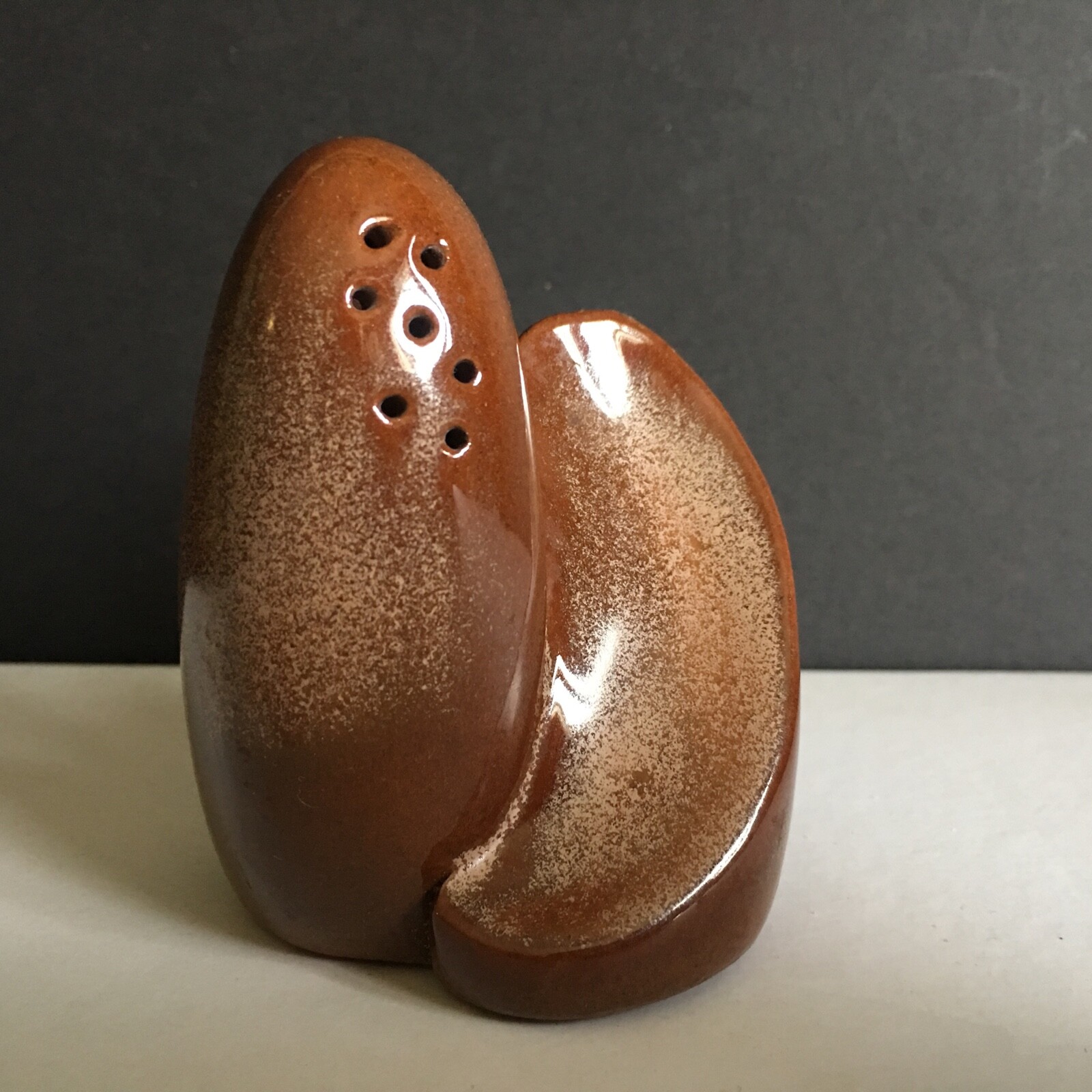 Vintage Frankoma Lazy Bones Brown Salt and Pepper shaker with corks