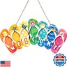 Summer Slippers Hanging Sign Shape Welcome Hello Flip Flop Wooden Door Plaque Rustic Wall Sign Yard Indoor Outdoor Garden Decoration with Rope (Welcome)
