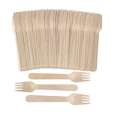 100 PCS Wooden Forks 6.3 inch Birchwood Cutlery Party Wedding BBQ Disposable
