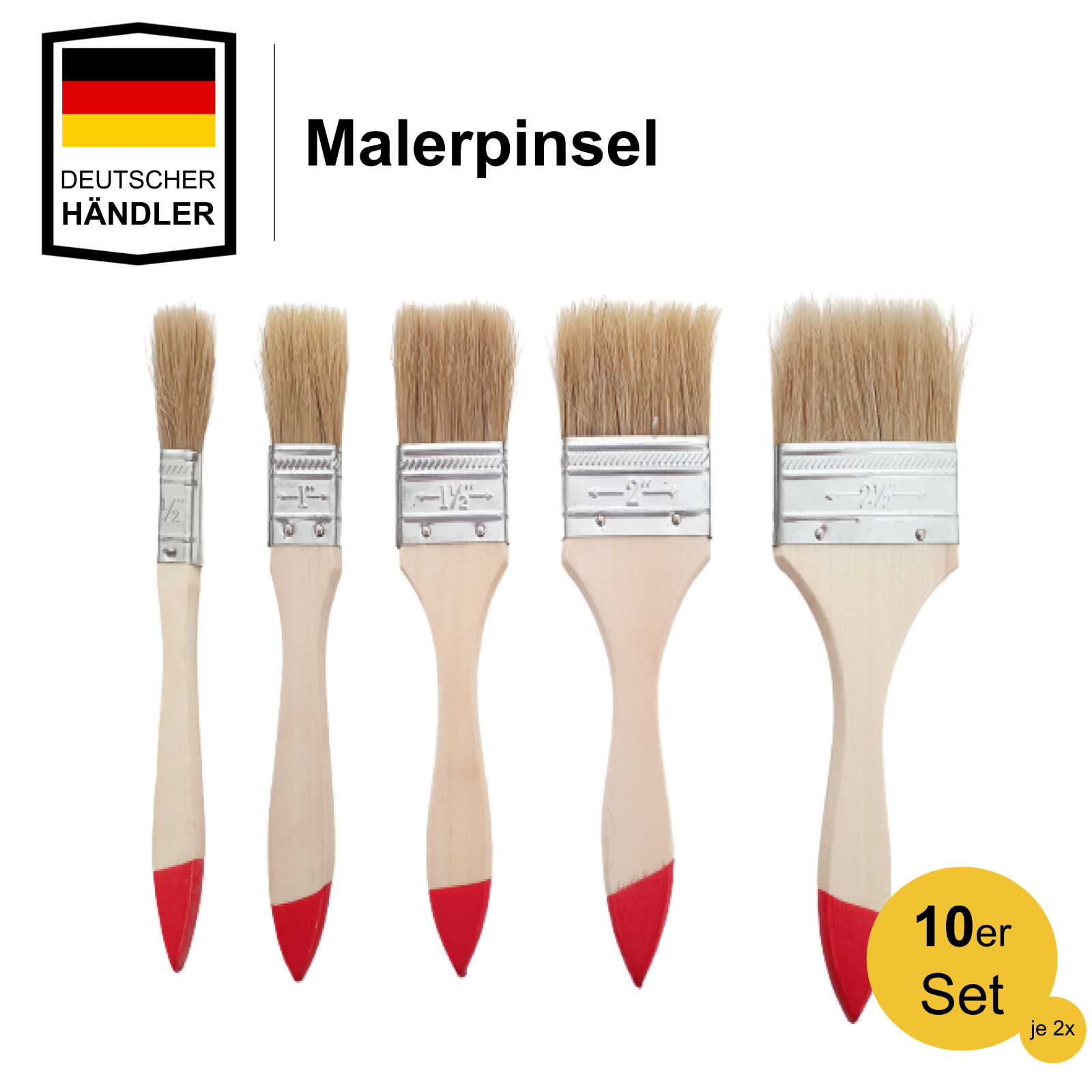 10 tlg. Pinsel Set Malerpinsel Flachpinsel Lackierpinsel Lasurpinsel Farbpinsel 