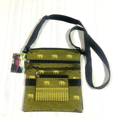 Crossbody Bag Purse Handcrafted Elephants Asian Print Adjustable Purse 7.5x8.5