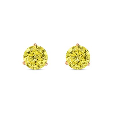Pre-owned Shine Brite With A Diamond 4 Ct Round Cut Canary Earrings Studs Solid Real 14k Rose Gold Push Back Martini In Pink