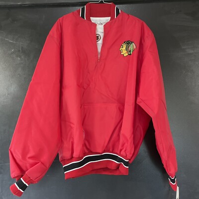 NWT Chicago Blackhawks DeLong 1/4 Zip Pullover Large 90s NHL Hockey Nylon Jacket