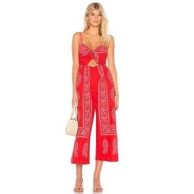 Free People | Feel the Sun Jumpsuit | Red Linen Blend Wide Leg | Sz 4