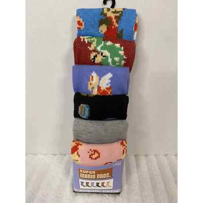 Super Mario Bros 6 Pair Casual Crew Socks Bioworld Fits Shoe Size 8-12 NEW!