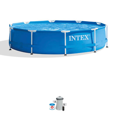 Intex 28201EH 10' x 30'' Metal Frame Round Above Ground Swimming Pool with Pump