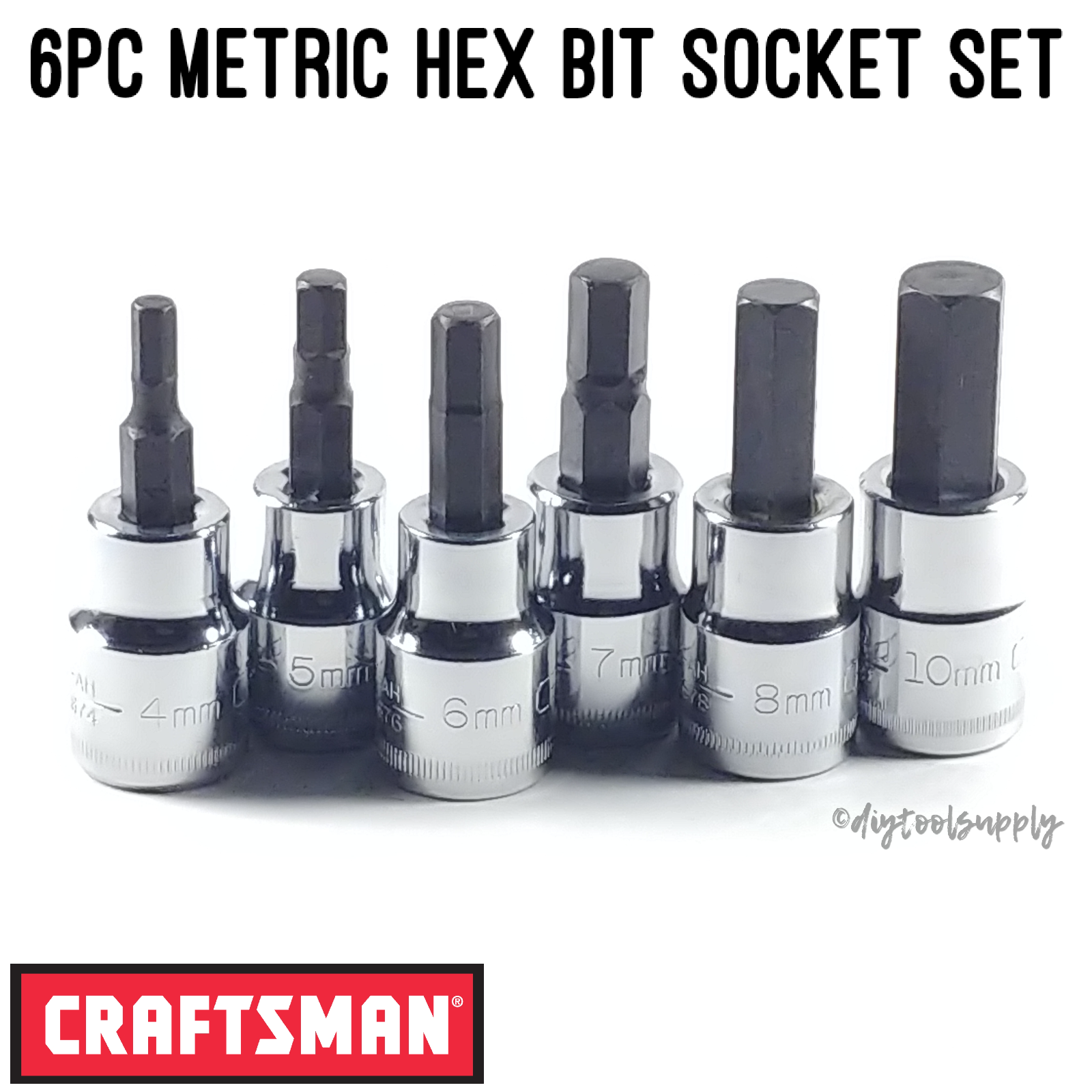 Craftsman Metric Mm Hex Bit Allen Key Socket Set For 3/8" Drive Ratchet 6pc