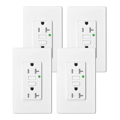 20 Amp Self-Test Tamper Resistant GFCI Outlet Duplex Receptacle w/Wall Plate 4PK