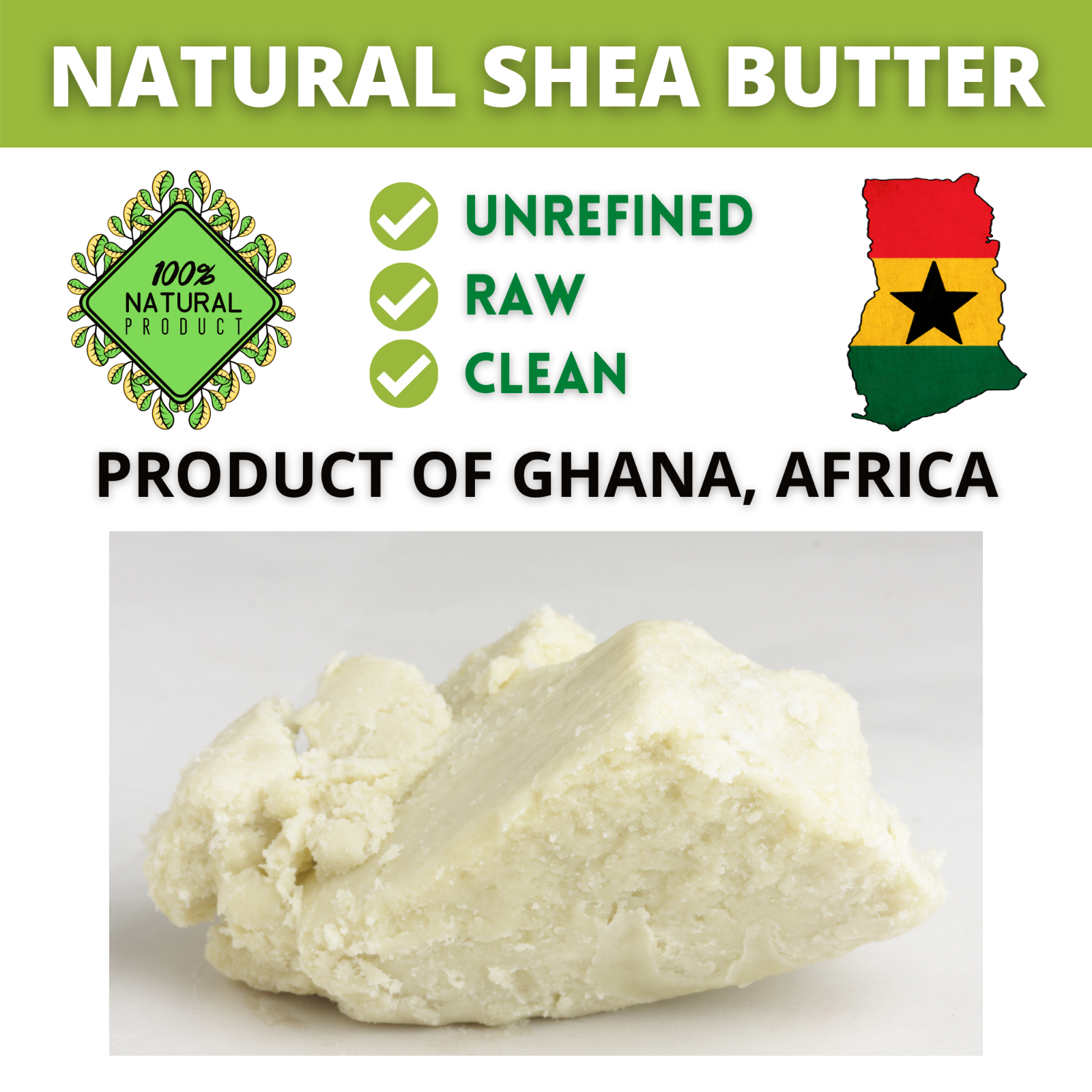 Natural Pure Raw AFRICAN SHEA BUTTER Organic Unrefined From Ghana, ULTRA CLEAN