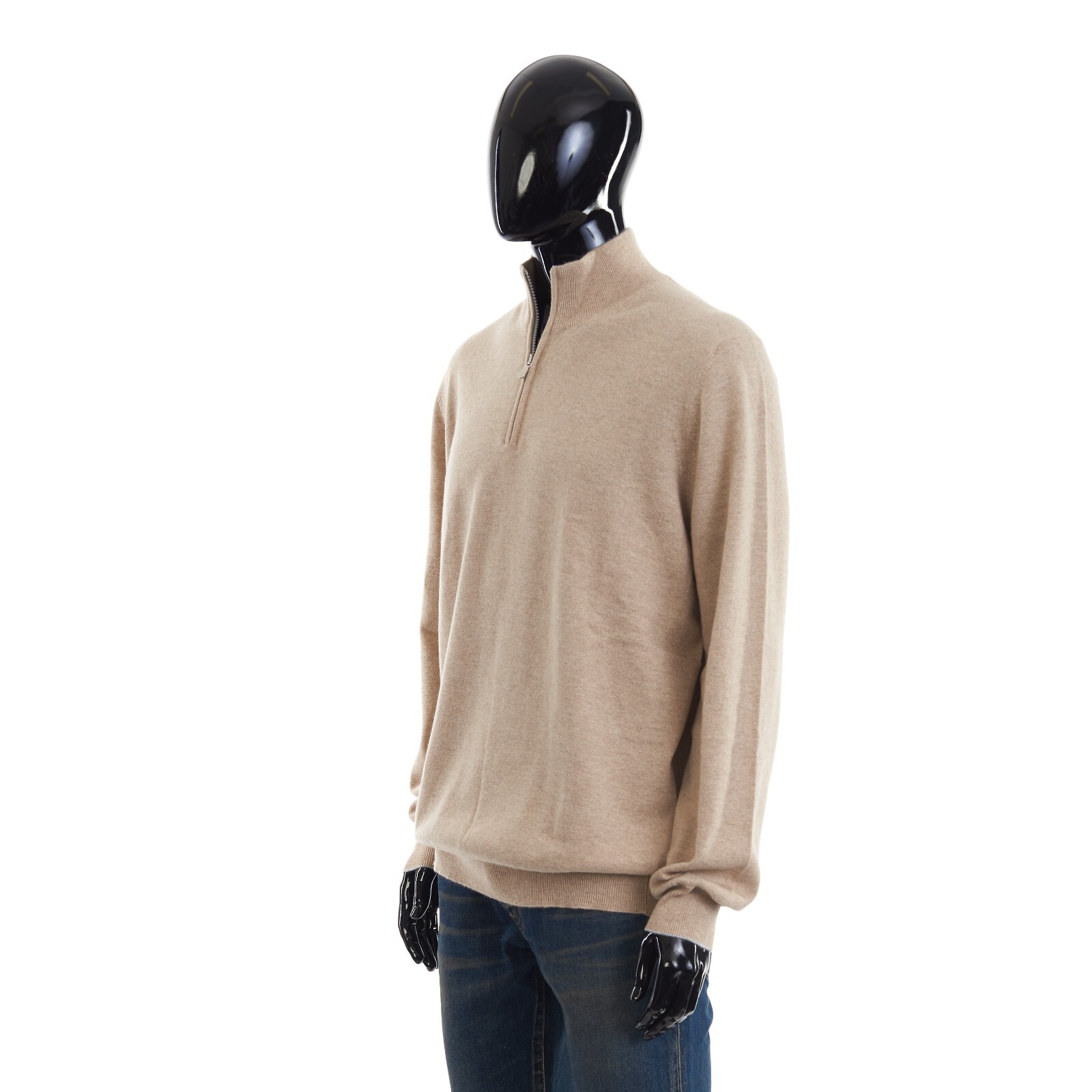 Pre-owned Brunello Cucinelli 1350$ Camel Cashmere Turtleneck Sweater With Zipper In Beige