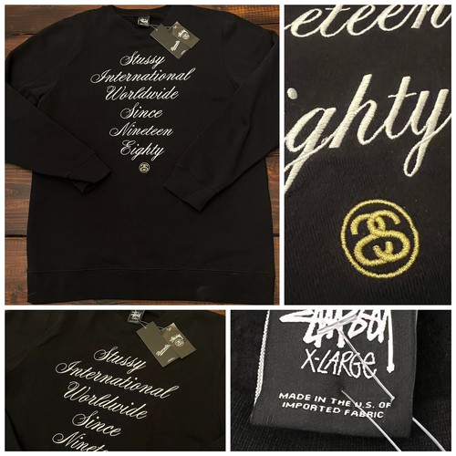 トップス STUSSY BLACK SCRIPT CREWNECK SWEATER Stüssy - Black Script Int. Emb. Crewneck Sweater | HBX