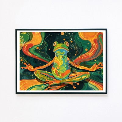 Meditating Frog Abstract Retro Portrait Surreal Illustration A5 Wall Art Print 