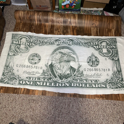 Vintage 1990 One Millon Dollar Bill Bald Eagle Fleece Throw Blanket 75 X 38 RARE