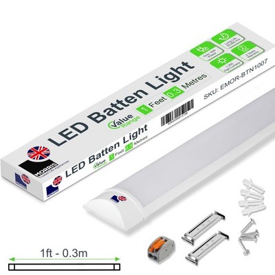 LED Batten Light Tube Light Slim Strip Light Wall/Ceiling Daylight 6500k Morris