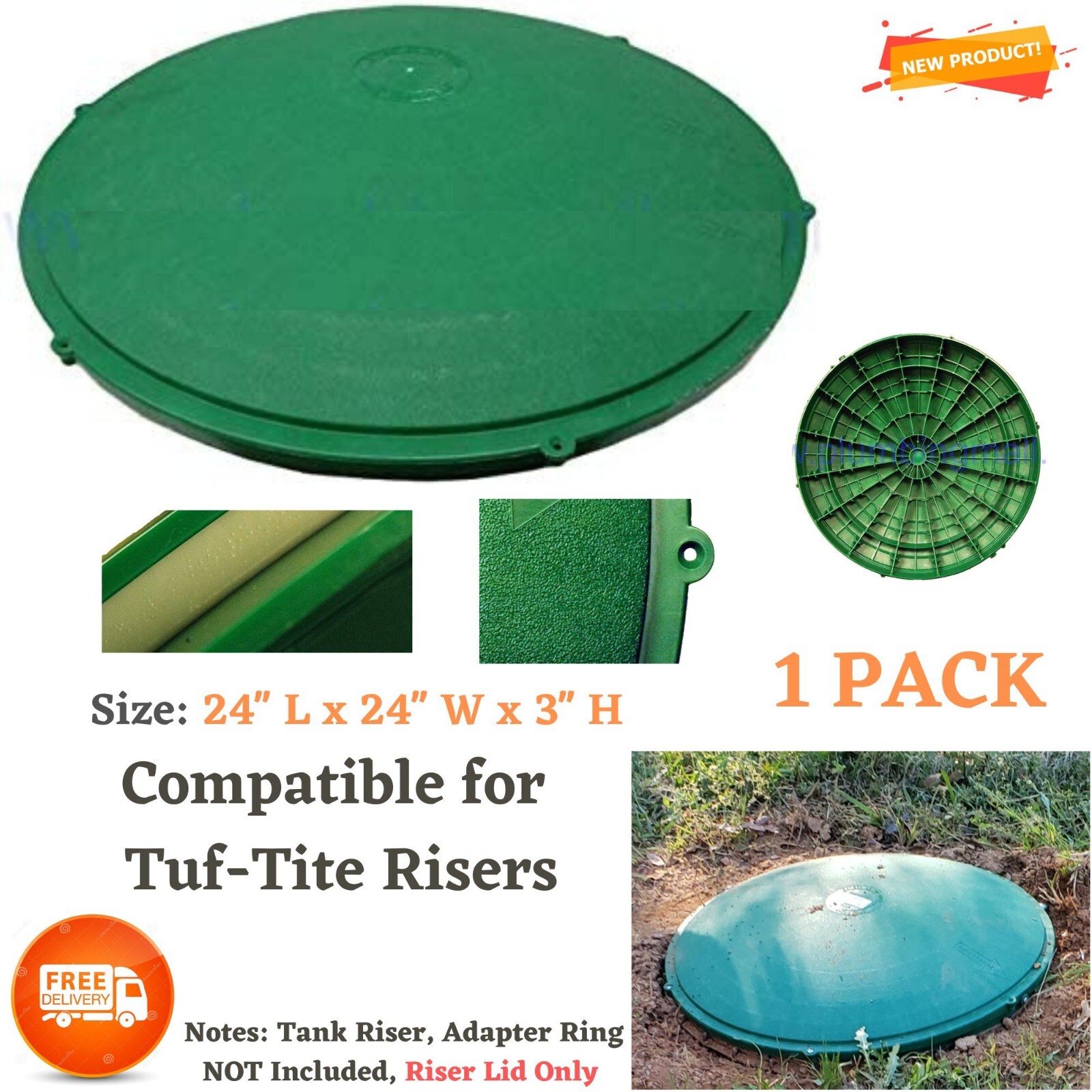 24&quot; Heavy Duty Domed Septic Tank Lid Flat Cover Replacement fit 