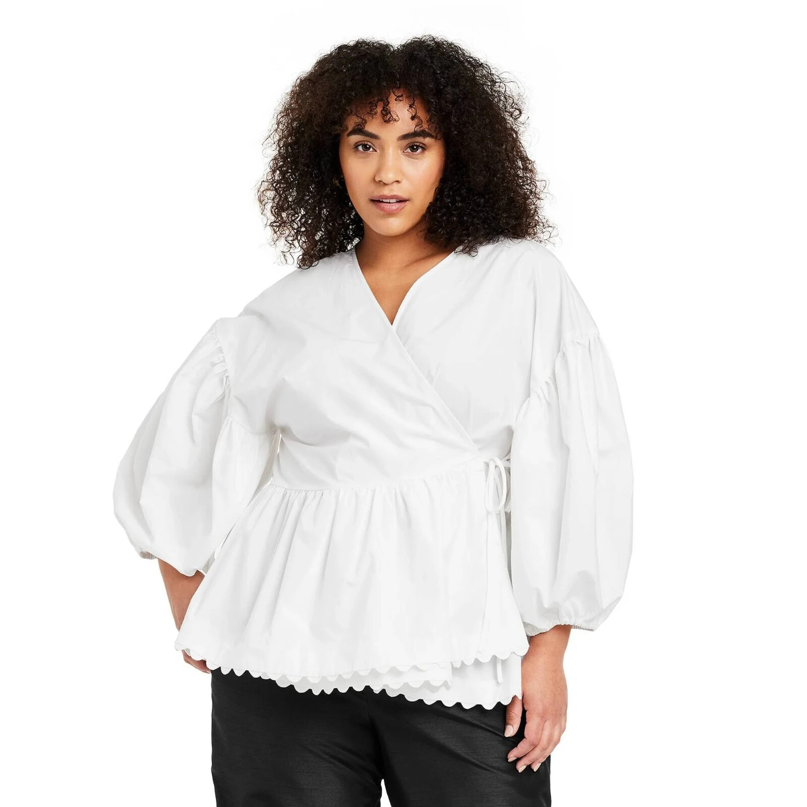 Kika Vargas Women's Plus Size Scallop Edge Wrap Top - White