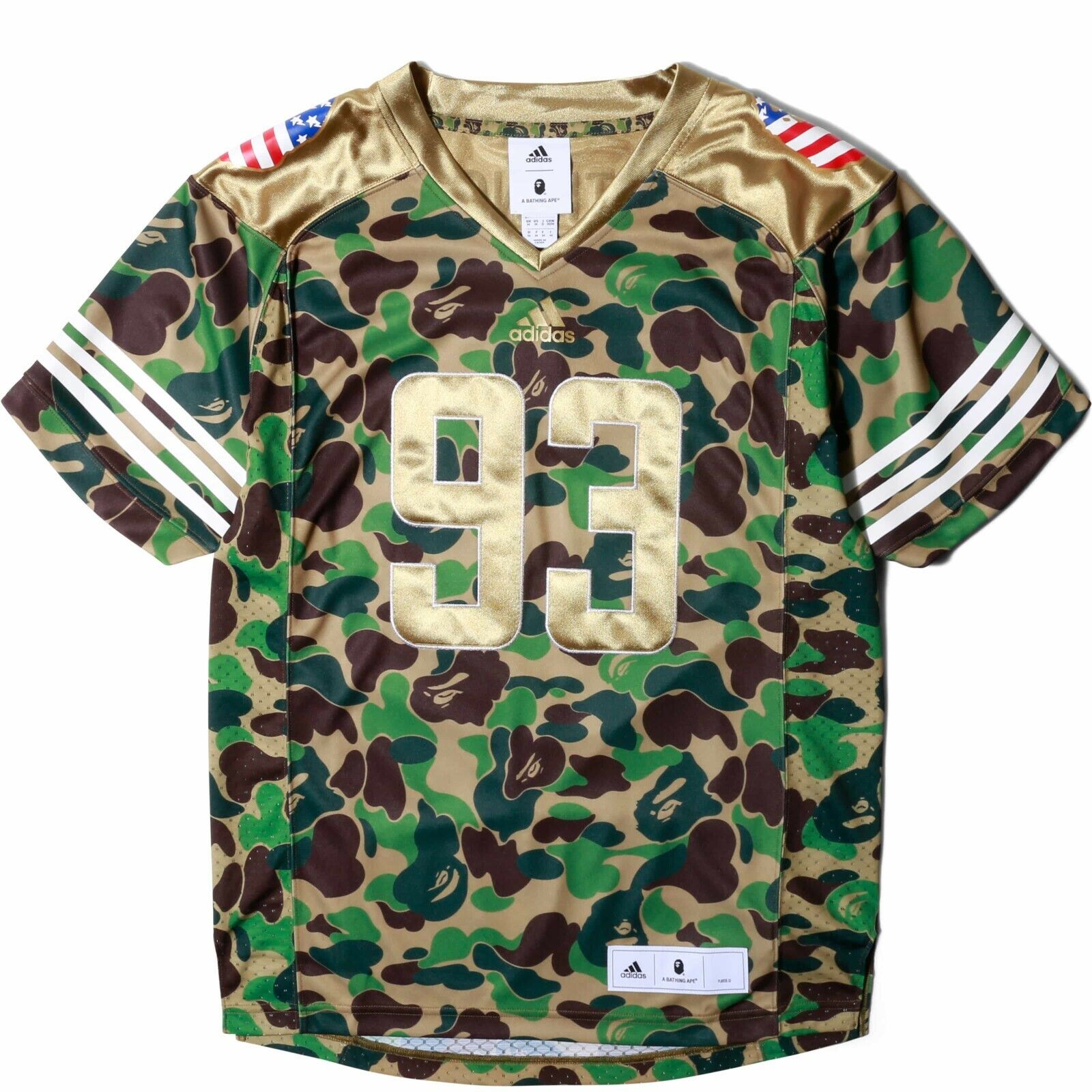 Adidas X Bape Superbowl Jersey DW9285 Shirt Green Camo Gold Adidas X Bape Superbowl Jersey DW9285 Shirt Green Camo Gold