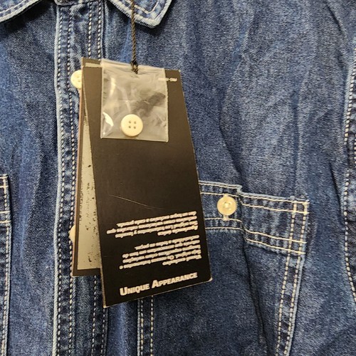 Harley Davidson Shirt Men's Large Denim Indigo Blue Jean Slim Fit Long Sleeve