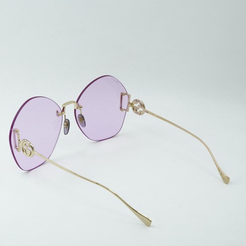 Pre-owned Gucci Gg1203s 001 Gold/violet With Gold Chain 65-16-140 Sunglasses Authentic In Purple