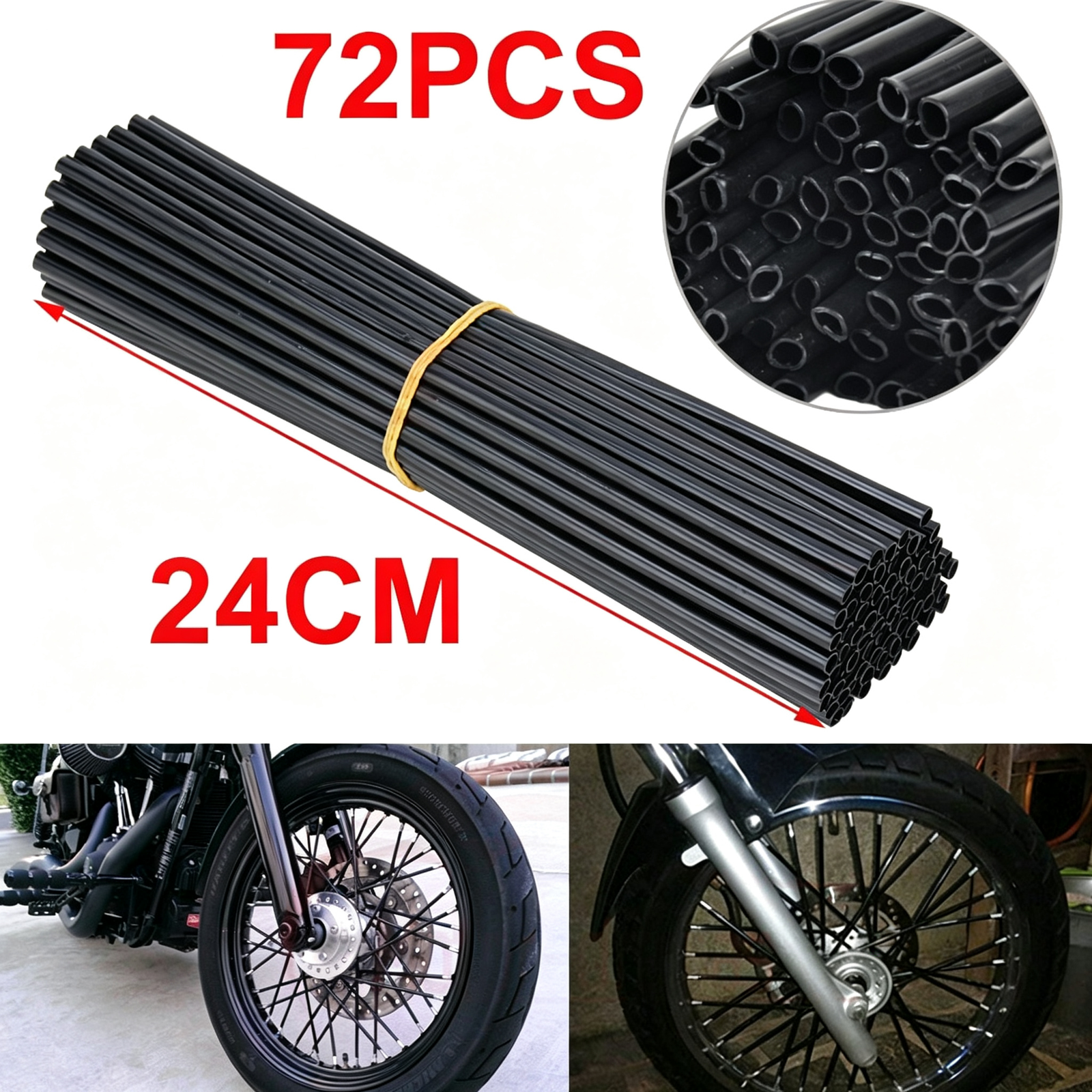 72X Dirt Bike Spoke Cover Skins Wraps Wheel Rims Guard Protector Motocross Black