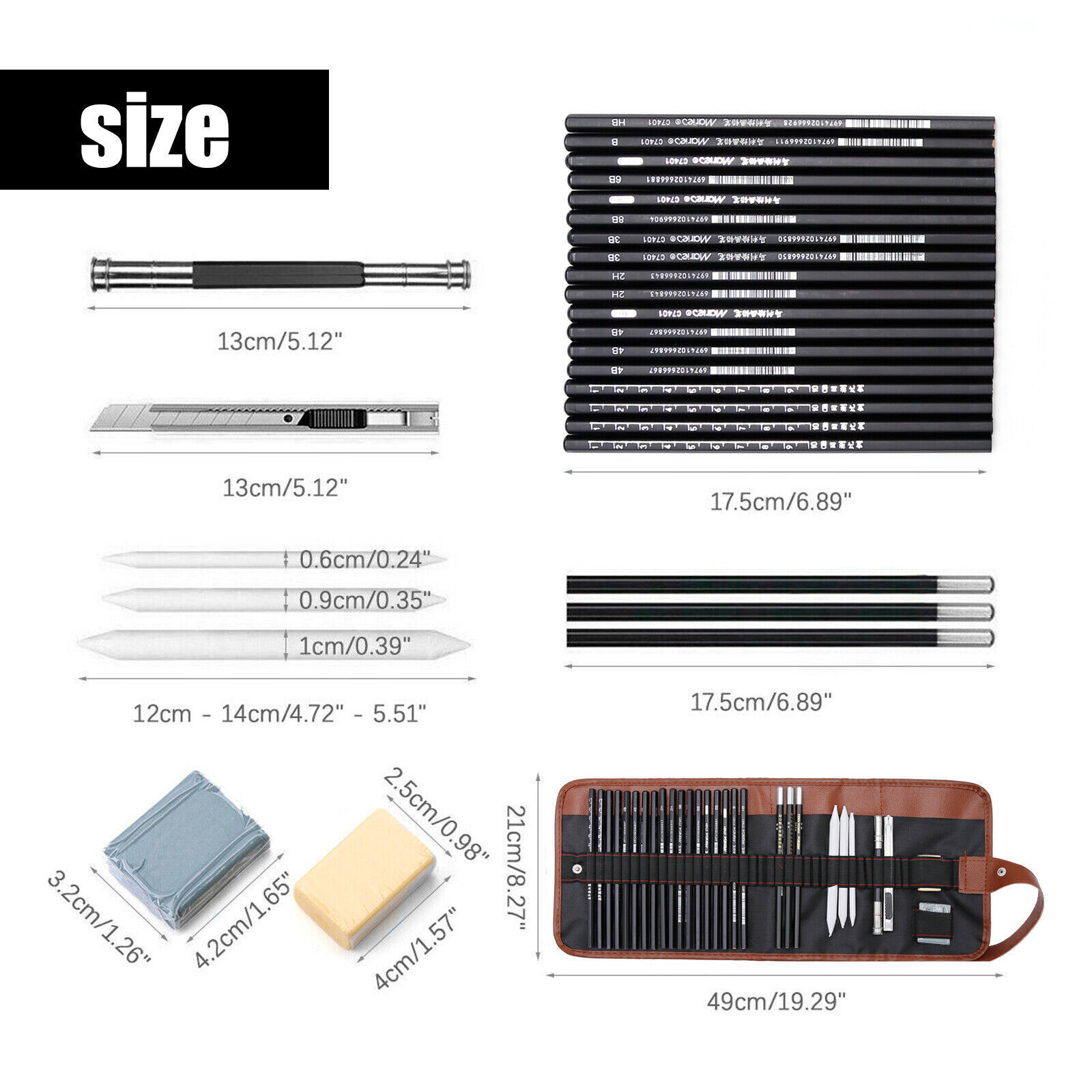 29 Pcs Professional Drawing Artist Tool Set Pencil and Sketch Charcoal with Bag