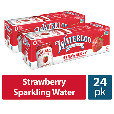 Waterloo Sparkling Water, Strawberry, 12 Fl Oz, 24 Pack Cans Natural Flavor USA
