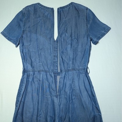 Club Monaco 4 Blue Chambray Lyocell Wide Leg Cropped Jumpsuit Short Sleeve