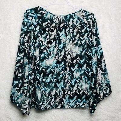 Fred David Women's Blouse Blue White Tie dye?Peasant 3/4 Sleeve Large XL