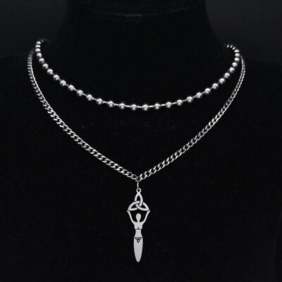 Double Choker Collar Goddess Necklace Silver Stainless Steel Spiritual Boho
