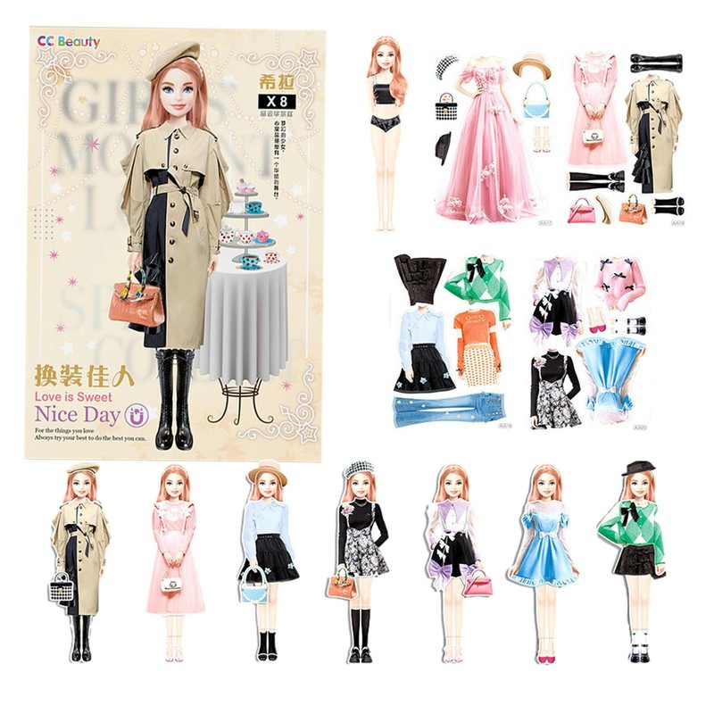 Magnetic Princess Dress Up Paper Doll Stickers Clothes Changing Toys Games Gifts